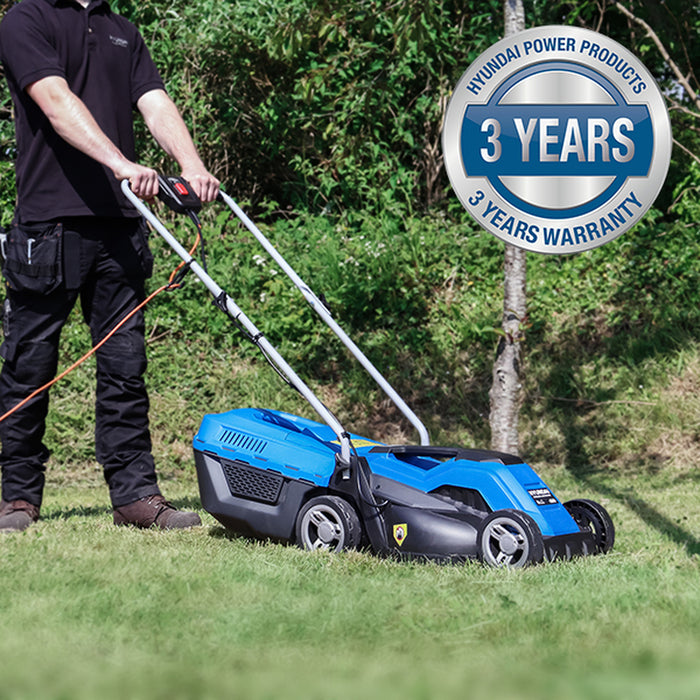 Hyundai 33cm Corded Electric 1200w/230v Roller Mulching Lawnmower | HYM3300E | 3 Year Warranty