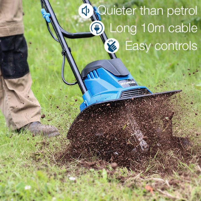 Hyundai 1050W 360mm Electric Garden Tiller, Cultivator, Rotovator and Rototiller | HYT1050E | 3 Year Warranty