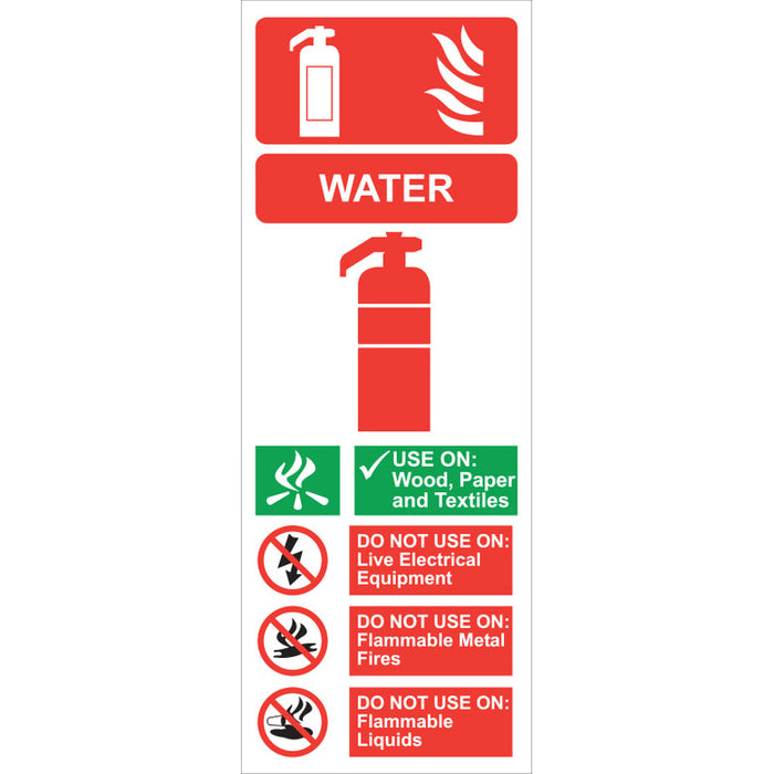 Fire Extinguisher Water Sign, 7.5x20cm (Vinyl)