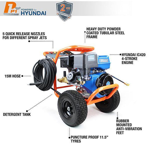 Hyundai Petrol Pressure Washer Sale | P1 4200psi / 290bar | Excellent Patio Cleaner | 2 Year Platinum Warranty