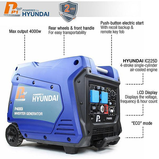 Hyundai Portable Petrol Inverter Generator (Powered by Hyundai) | Hyundai P1 3800W/3.8kW |