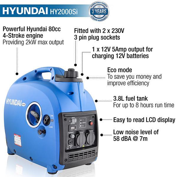 Hyundai Portable Petrol Inverter Generator| Hyundai 2000w | 3 Year Platinum Warranty