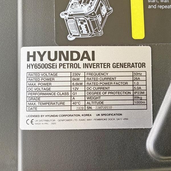 Hyundai Remote Electric Start Petrol Portable Inverter Generator | Hyundai 6600W/6.6kW | 3 Year Platinum Warranty