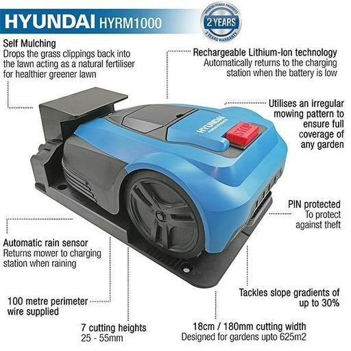 Hyundai Robot Smart Mowing Functionality | Hyundai Robot Lawn Mower 625sq Metre | 2 Year Platinum Warranty